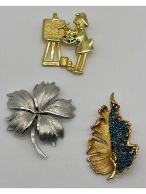 Lot of 3 Vintage Brooches for Repair Monet BSK Danecraft Silver-Tone Gold-Tone
